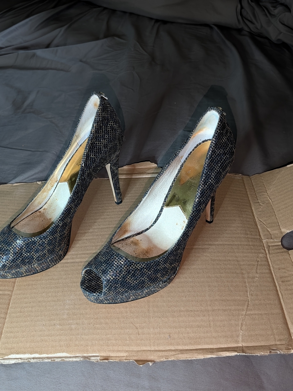 Michael Kors Black Textured Peep-Toe Stiletto Heels